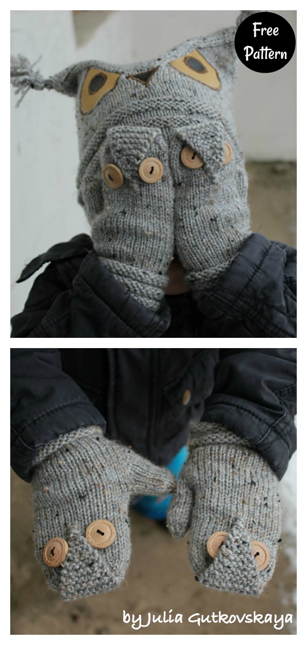 Owl Hat and Mitten Free Knitting Pattern