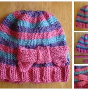 Super Pink Toddler Hat with Bow Free Knitting Pattern