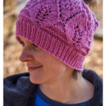 Lace leaf Stitch Pink Ponytail Hat Free Knitting Pattern