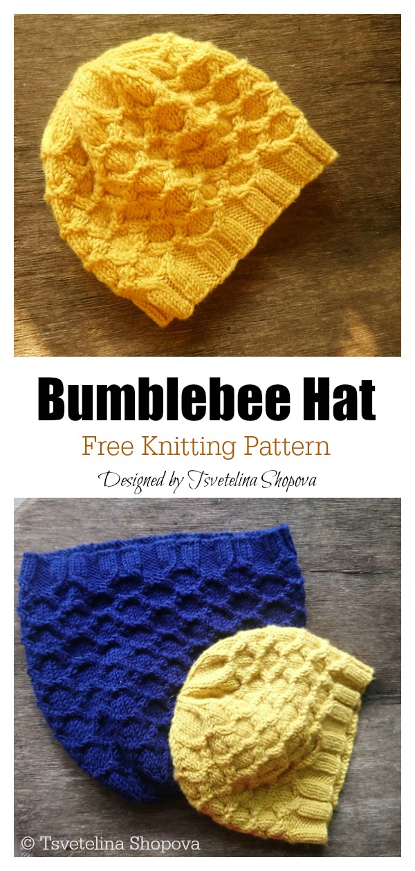 Honeycomb Bumblebee Hat Free Knitting Pattern