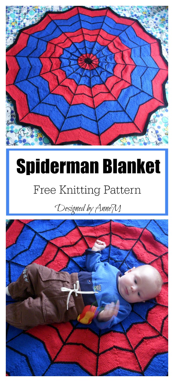 Spiderman Round Blanket Free knitting Pattern