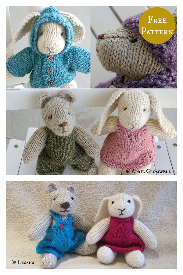 Rabbit and Bear Free Knitting Pattern