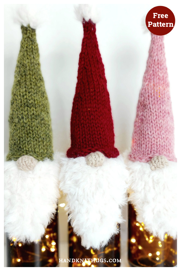 Santa Gnome Bottle Toppers Free Knitting Pattern